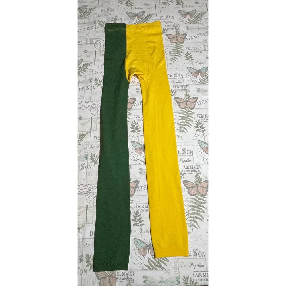 Color Block Leggings Yellow Green Funky Statement Athleisure Womens‎ - Picture 2 of 4